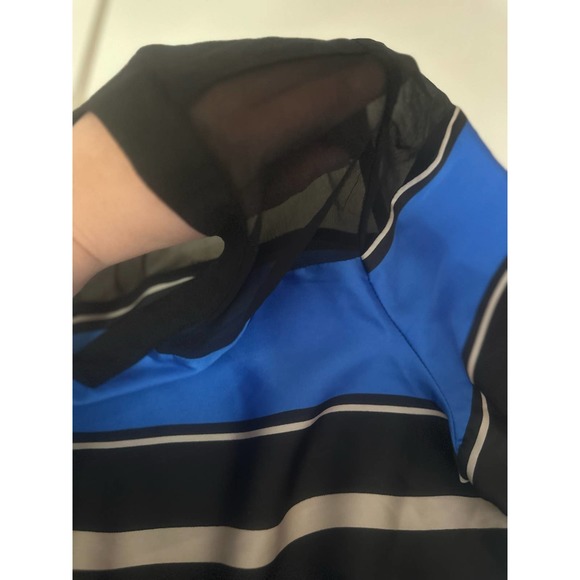 Women L The Limited Blue Black White Horizontal stripes blouse lace shoulder - Picture 4 of 6